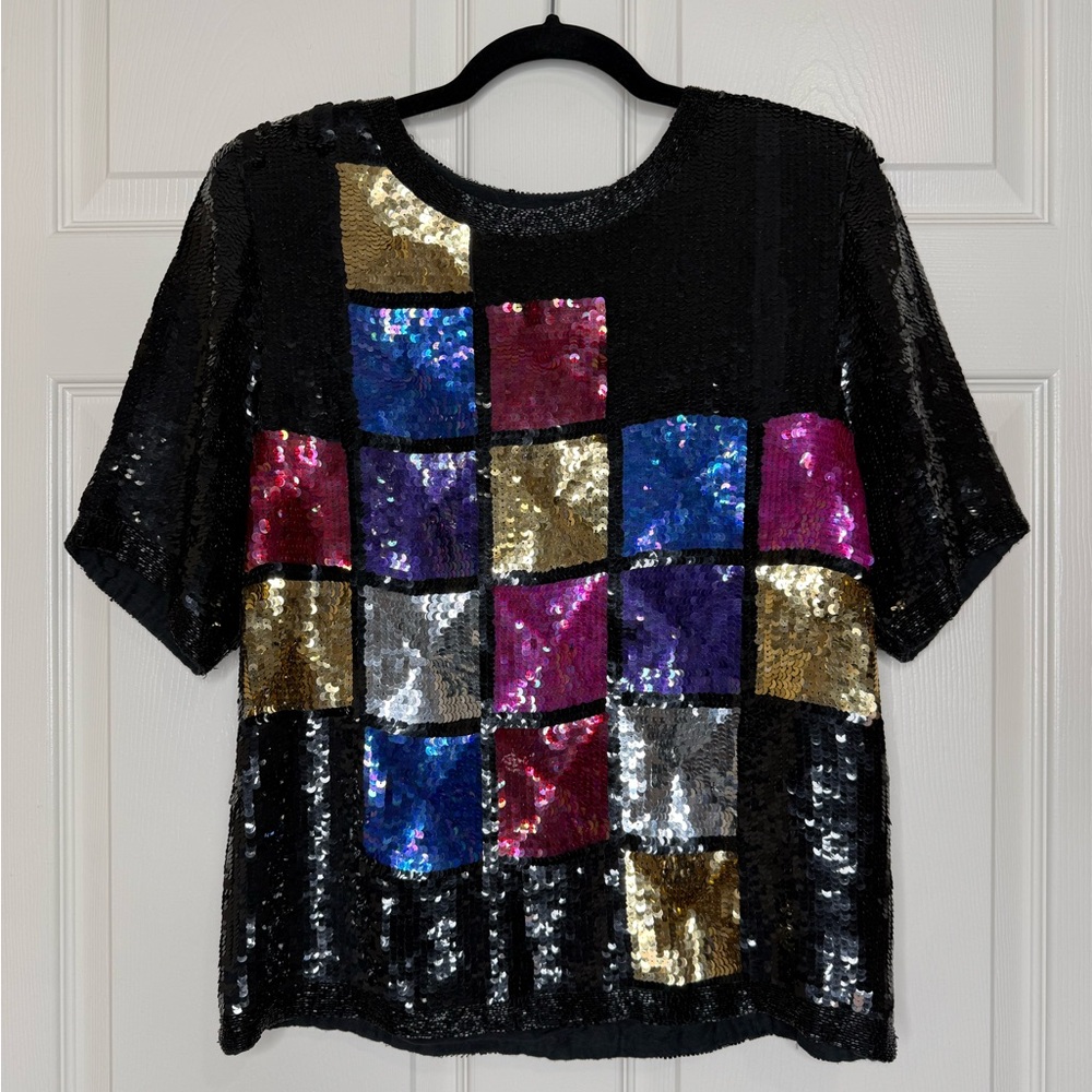 Colorful Sequin Patchwork Blouse - image 2